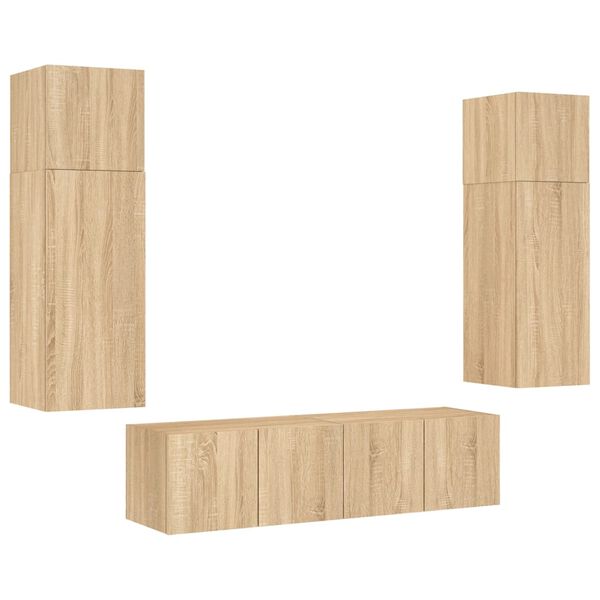 vidaXL 6pcs m&oacute;veis parede p/ TV c/ LEDs deriv. madeira carvalho sonoma