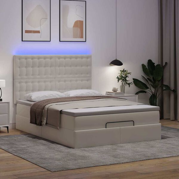 vidaXL Estrutura de cama otomana com colch&atilde;o 140x190 cm branca