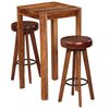 vidaXL Conjunto de bar 3 pcs madeira ac&aacute;cia maci&ccedil;a e couro genu&iacute;no