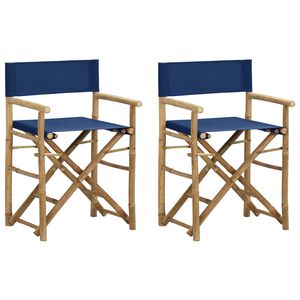 vidaXL Cadeiras de realizador dobr&aacute;veis 2 pcs bambu e tecido azul