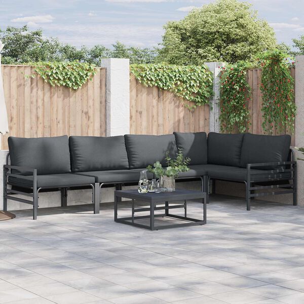 vidaXL Conjunto de Sof&aacute; de Jardim com almofada 5 pcs Preto A&ccedil;o