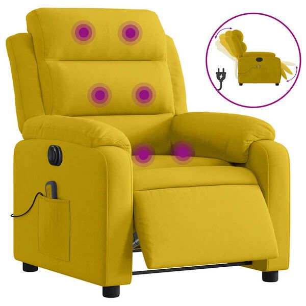 vidaXL Poltrona de massagens reclin&aacute;vel el&eacute;trica veludo amarelo