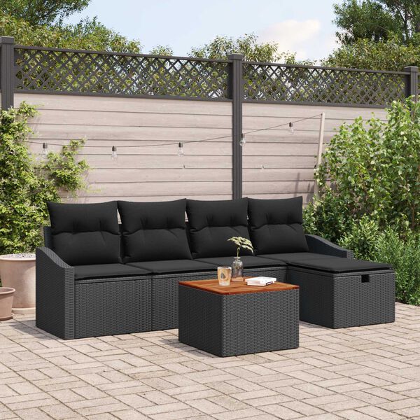 vidaXL Conjunto de Sofá de Jardim 6 pcs Preto Rattan Sintético