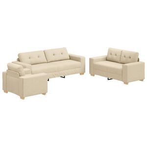 vidaXL Sof&aacute; 3 unid. Creme Tecido de mistura de linho