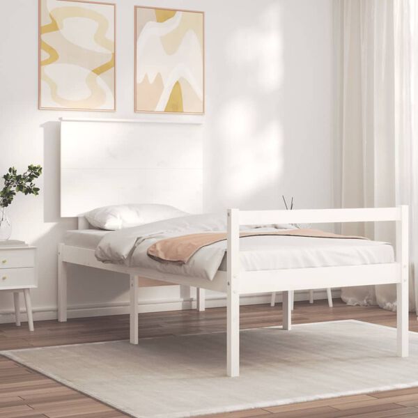 vidaXL Cama de solteiro para idosos c/ cabeceira madeira maci&ccedil;a branco