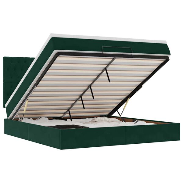 vidaXL Estrutura de cama otomana com colch&atilde;o verde escuro Veludo