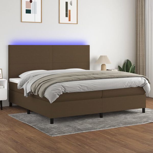 vidaXL Cama box spring c/ colch&atilde;o/LED 200x200cm tecido castanho-escuro