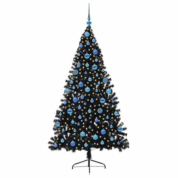vidaXL &Aacute;rvore de Natal Artificial Pr&eacute;-iluminada Preto 180 cm PVC