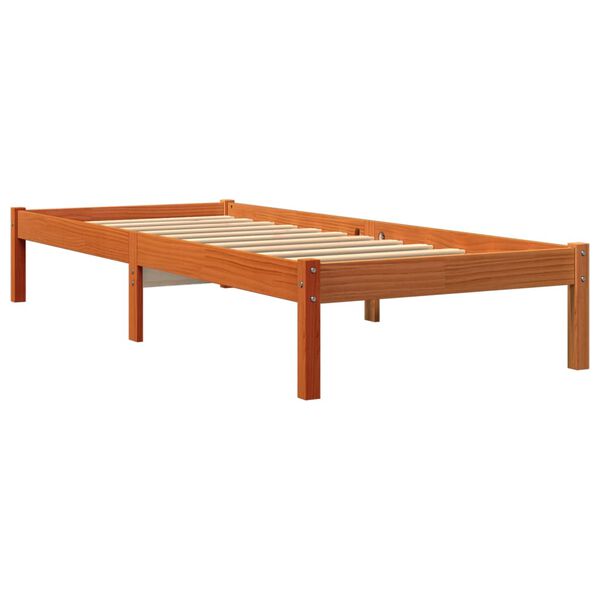 vidaXL Cama sem colch&atilde;o 75x190 cm madeira de pinho maci&ccedil;a castanho-mel