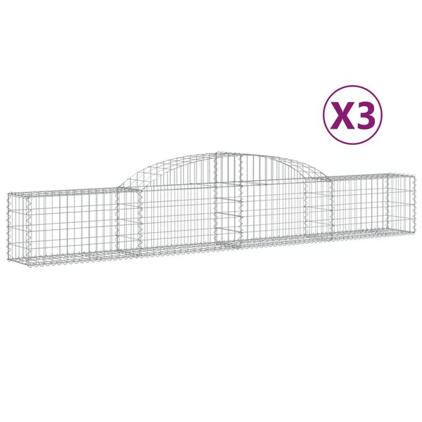 vidaXL Cestos gabi&atilde;o arqueados 3 pcs 300x30x40/60 cm ferro galvanizado