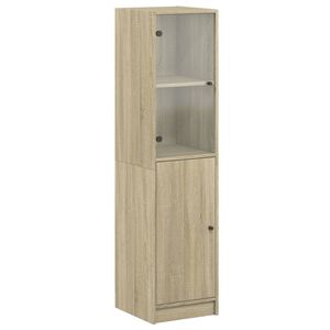 vidaXL Aparador alto c/ porta de vidro 35x37x142 cm carvalho sonoma