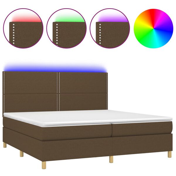 vidaXL Cama box spring c/ colch&atilde;o/LED 200x200cm tecido castanho-escuro