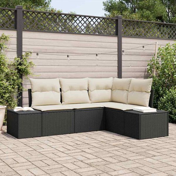 vidaXL Conjunto de Sof&aacute; de Jardim 4 pcs Preto e Creme vime PE