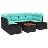 vidaXL Conjunto de Sof&aacute; de Jardim 7 unid. Preto e Turquesa vime PE