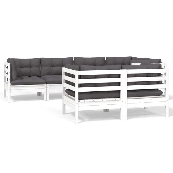vidaXL 7 pcs conjunto lounge jardim c/ almofad&otilde;es pinho maci&ccedil;o branco