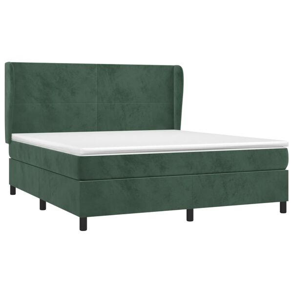 vidaXL Cama com molas/colch&atilde;o 180x200 cm veludo verde-escuro