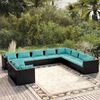vidaXL 10 pcs conjunto lounge de jardim c/ almofad&otilde;es vime PE preto