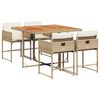 vidaXL 5 pcs conjunto de jantar p/ jardim com almofad&otilde;es vime PE bege