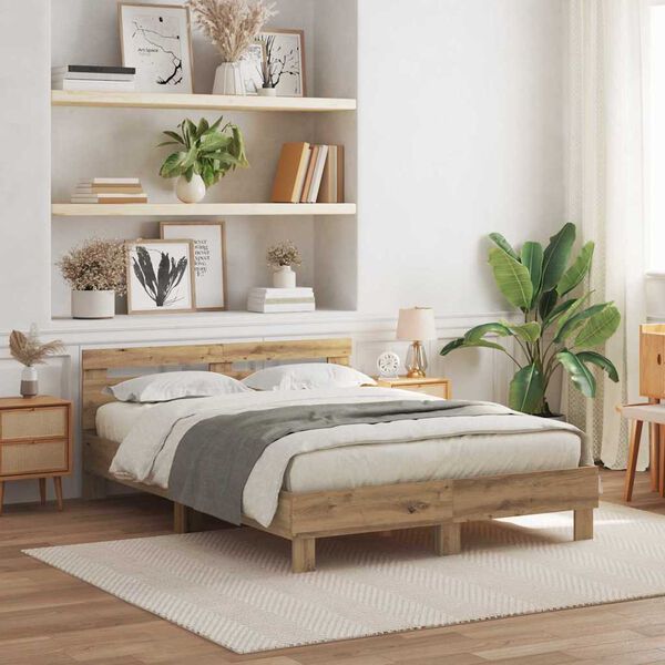 vidaXL Estrutura da Cama com led Carvalho Artesanal 140 x 190 cm