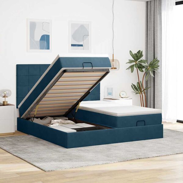 vidaXL Estrutura cama otomana colch&otilde;es 180x200 cm veludo azul escuro