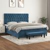 vidaXL Cama com molas/colch&atilde;o 160x200 cm veludo azul-escuro