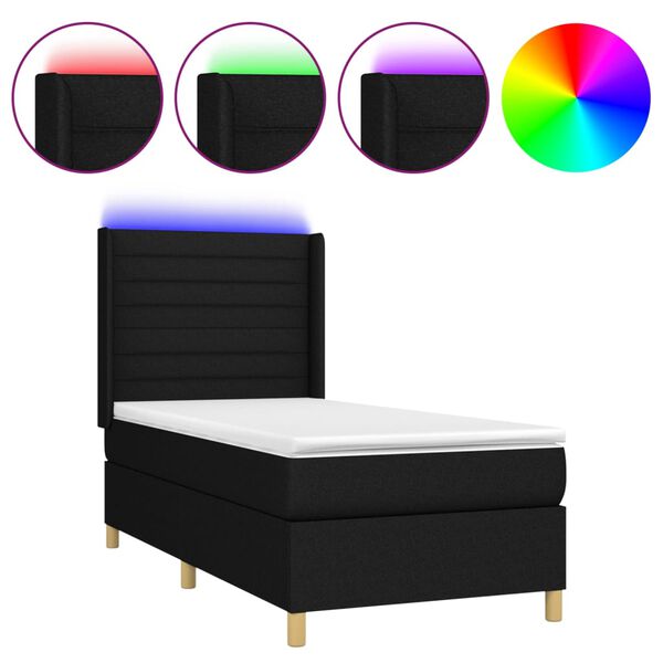 vidaXL Cama box spring c/ colch&atilde;o e LED 80x200 cm tecido preto