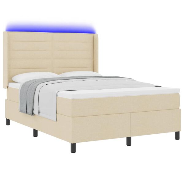 vidaXL Cama Box Spring LED com colch&atilde;o Creme 160 x 200 cm tecido