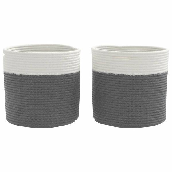 vidaXL Cestos de arruma&ccedil;&atilde;o 2 pcs &Oslash;28x28 cm algod&atilde;o cinzento e branco