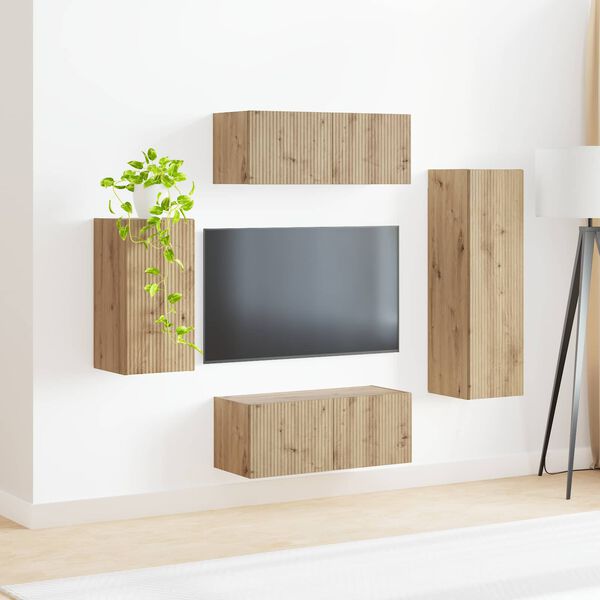 vidaXL Conjunto de m&oacute;vel de TV 4 pcs Carvalho Artesanal