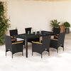 vidaXL 7 pcs conjunto jantar jardim c/almofad&otilde;es vime PE/vidro preto