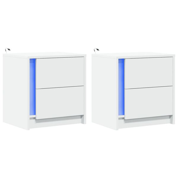 vidaXL Mesas de cabeceira c/ luzes LED 2 pcs derivados madeira branco