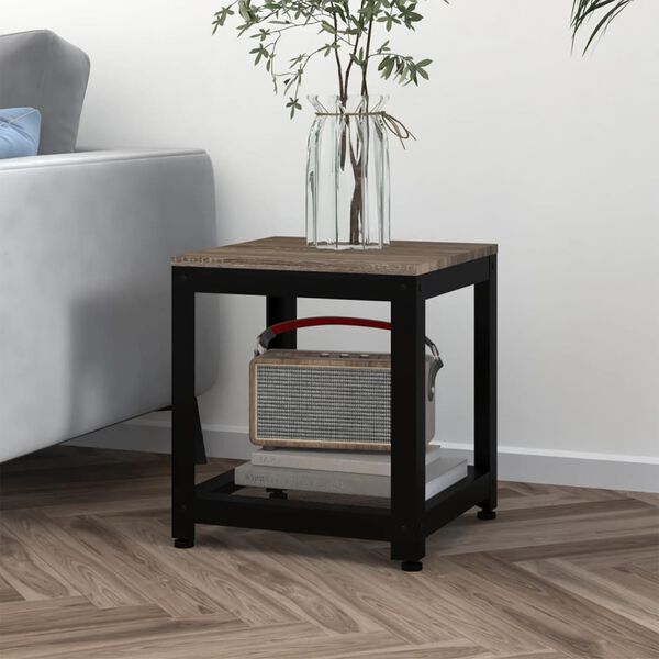 vidaXL Mesa de apoio 40x40x45 cm MDF e ferro cinzento e preto