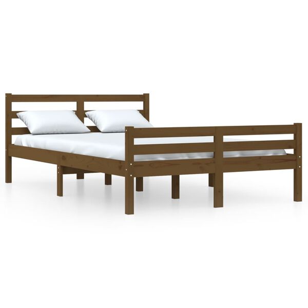 vidaXL Estrutura cama king 150x200 cm madeira maci&ccedil;a castanho-mel