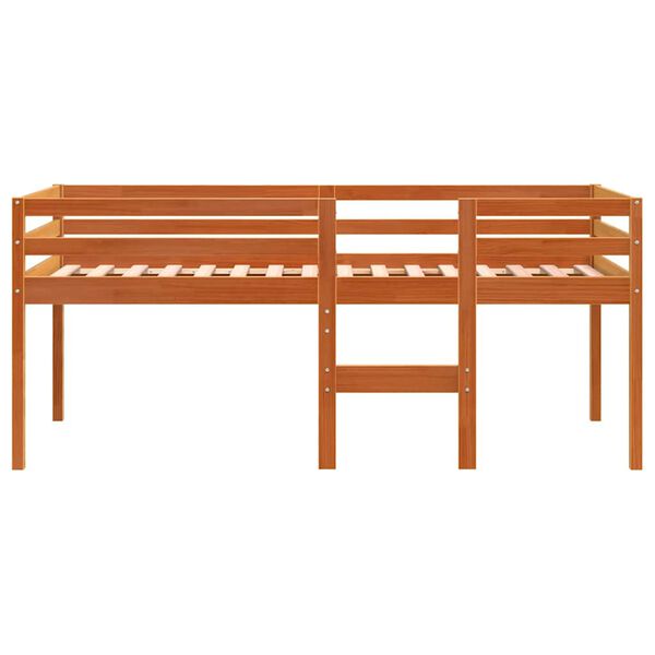 vidaXL Cama alta 75x190 cm madeira de pinho maci&ccedil;a castanho cera