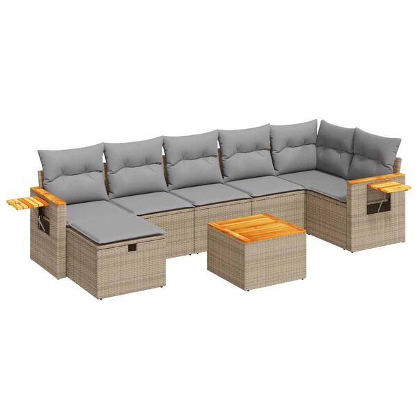 vidaXL 7 pcs conjunto de sof&aacute;s p/ jardim com almofad&otilde;es vime PE bege