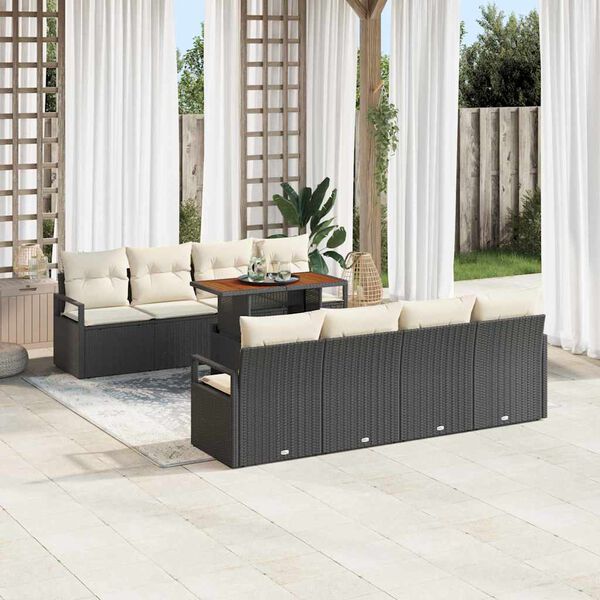 vidaXL Conjunto de Sof&aacute; de Jardim 9 pcs Preto Rattan Sint&eacute;tico