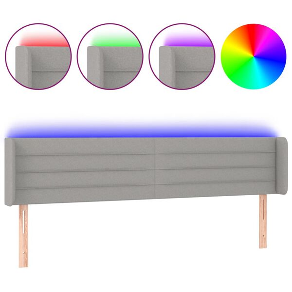 vidaXL Cabeceira cama c/ luzes LED tecido 203x16x78/88 cm cinza-claro