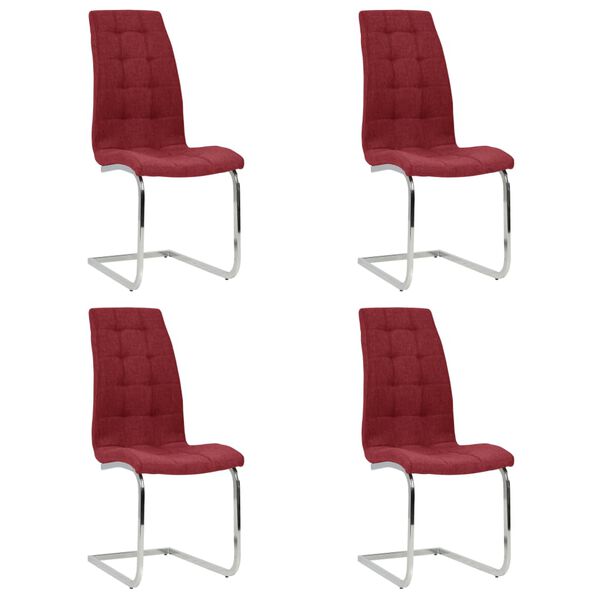 vidaXL Cadeiras de jantar cantilever 4 pcs tecido vermelho tinto