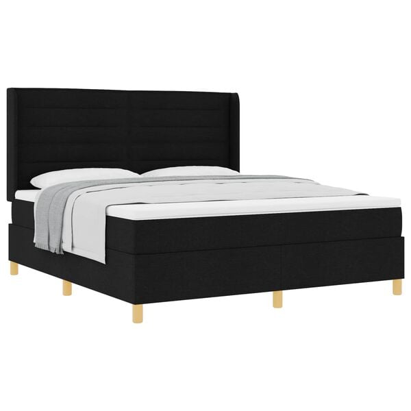 vidaXL Cama Box com colch&atilde;o com cabeceira Preto 180 x 200 cm tecido