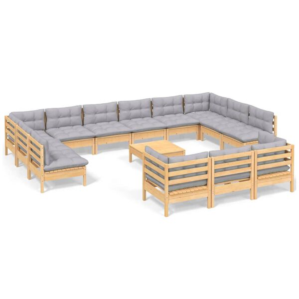 vidaXL 14 pcs conjunto lounge de jardim c/ almofad&otilde;es cinza pinho