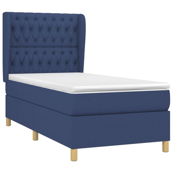 vidaXL Cama com molas/colch&atilde;o 90x190 cm tecido azul