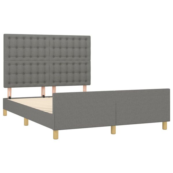 vidaXL Estrutura de cama sem colch&atilde;o 140x190 cm tecido cinzento-escuro