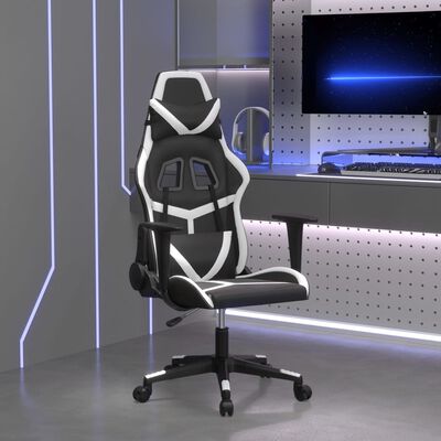 vidaXL Cadeira gaming couro artificial preto e branco