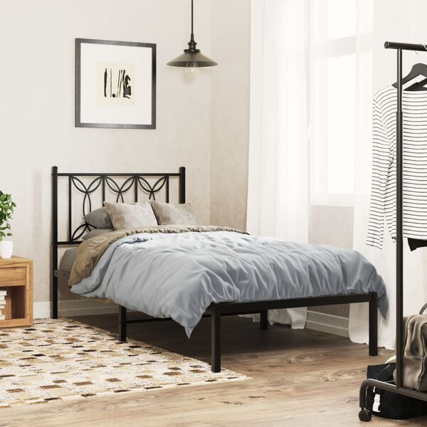 vidaXL Estrutura de cama com cabeceira 90x200 cm metal preto