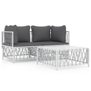 vidaXL 3 pcs conjunto lounge de jardim com almofad&otilde;es a&ccedil;o branco
