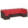 vidaXL Conjunto de Sof&aacute; de Jardim 7 unid. Marrom e Vermelho vime PE