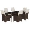 vidaXL 7 pcs conjunto jantar p/ jardim c/ almofad&otilde;es vime PE castanho