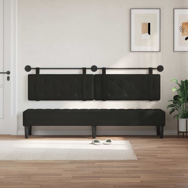 vidaXL Cabeceira Suspensa Preto 210 x 55 x 5 cm Couro Sint&eacute;tico