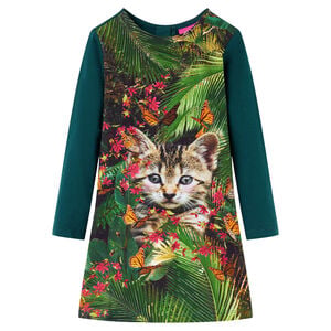 vidaXL Vestido de manga comprida para crian&ccedil;a verde-escuro 104