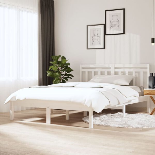 vidaXL Estrutura de cama 140x190 cm madeira de pinho maci&ccedil;a branco